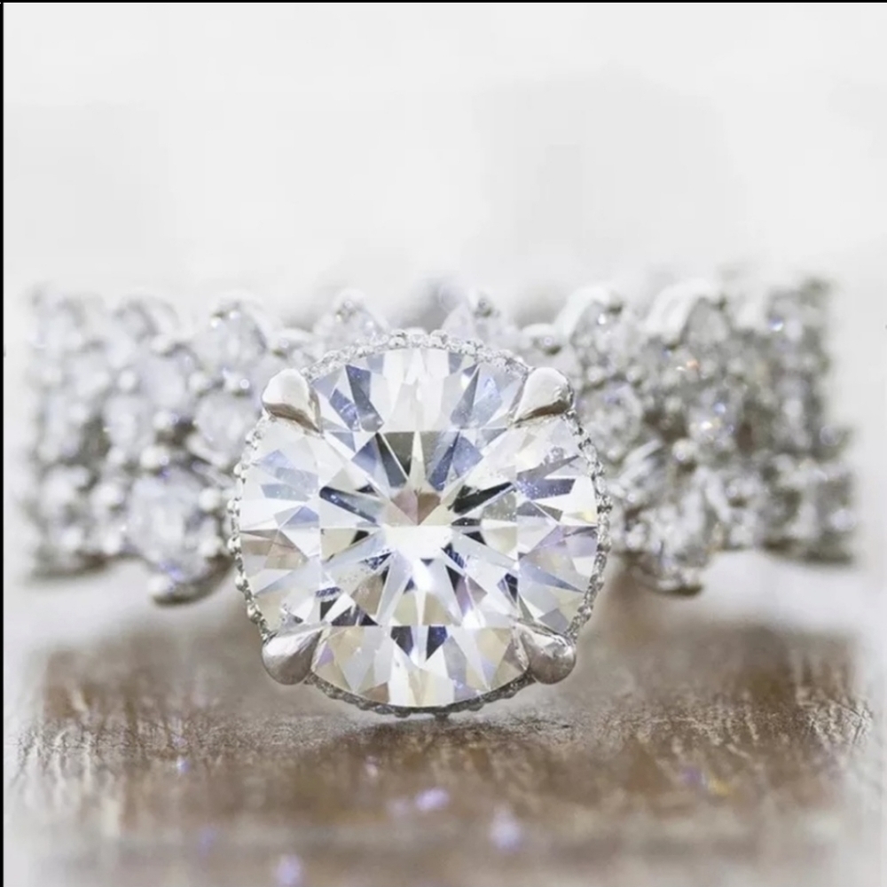SILVER 2PC Diamond CZ Stone Ring Set Stackable Round Cut - Picture 5 of 5